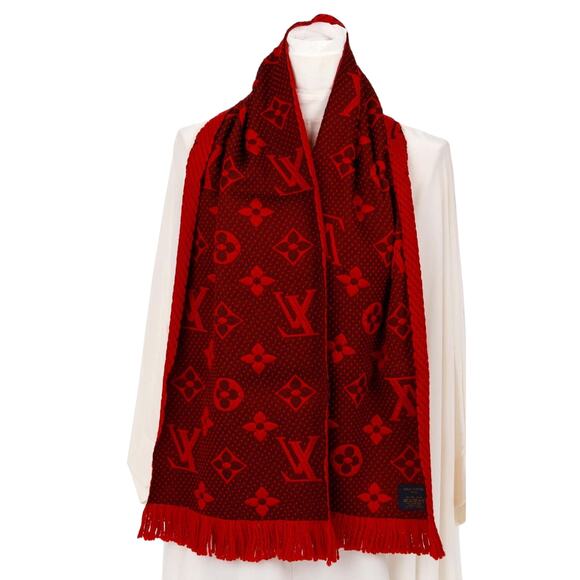 Louis Vuitton Red Logomania Reversible Wool Scarf - Picture 7 of 11